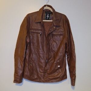 Fried Denim Men’s Brown Leather Jacket Rugged Urban Style Moto Biker Coat M